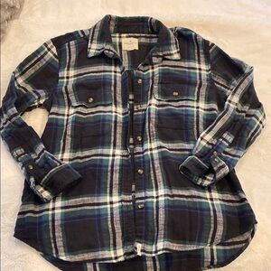 Blue and Green Plaid Flannel Button-Up Shirt